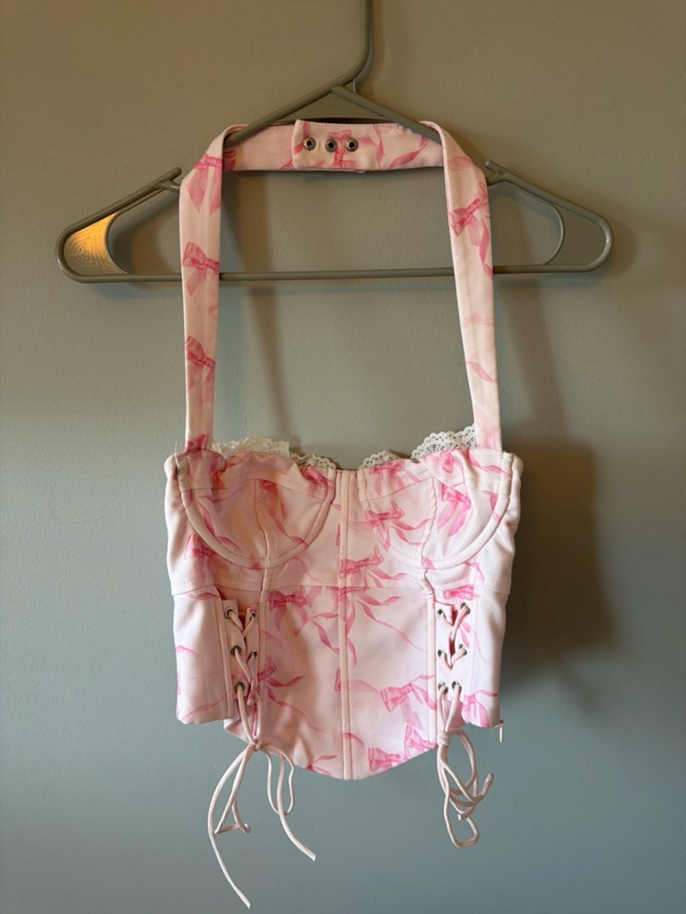 Pink Floral Lace-Trim Corset Top